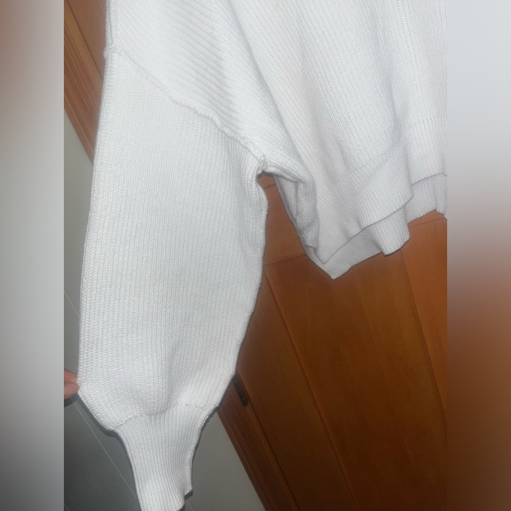 aerie White Oversized Cropped Waffle-Knit Sweater - Picture 3 of 6